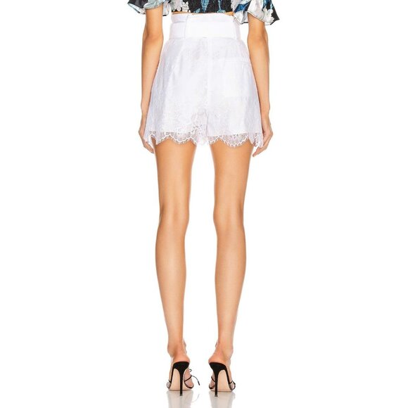 SELF PORTRAIT White Lace Belted Scalloped Pleated Paperbag Waist Shorts, Size 2 - Picture 4 of 16